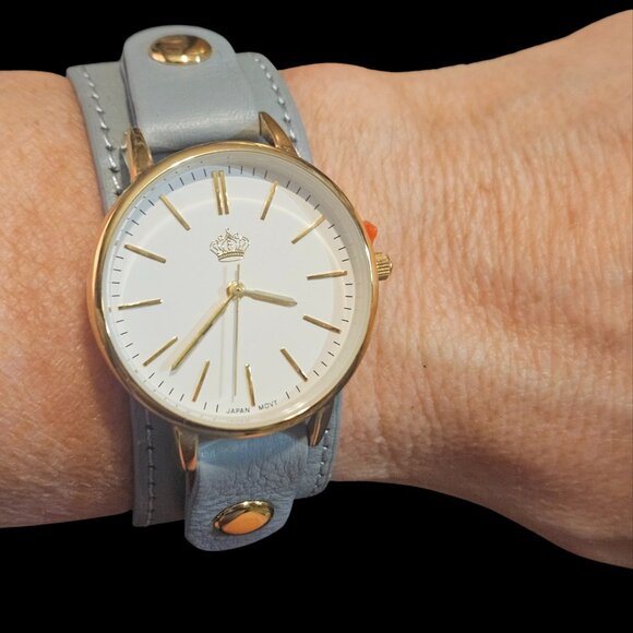 Premier Designs Watch Gray Leather Studded Band (NWOT - Needs Battery) - Picture 3 of 4